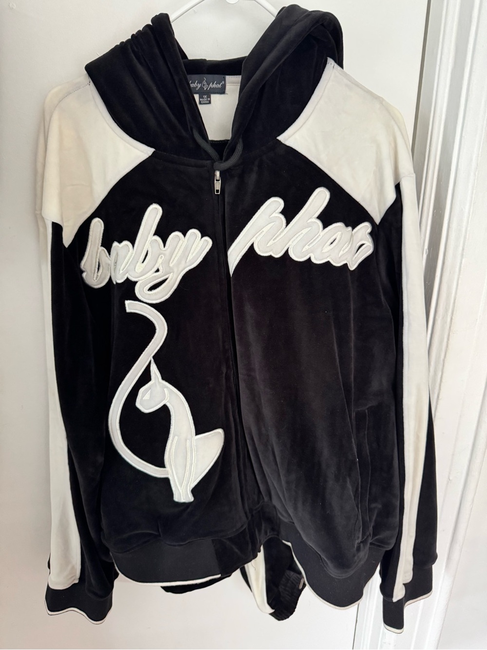Baby Phat Black & White Velour Zip-Up Hoodie Jacket